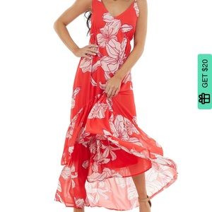 Red high low maxi dress